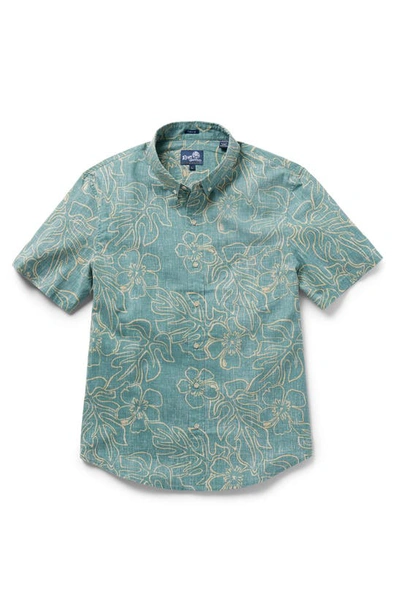 Shop Reyn Spooner Monstera Ink Tailored Fit Short Sleeve Button-down Shirt In Sagebrush