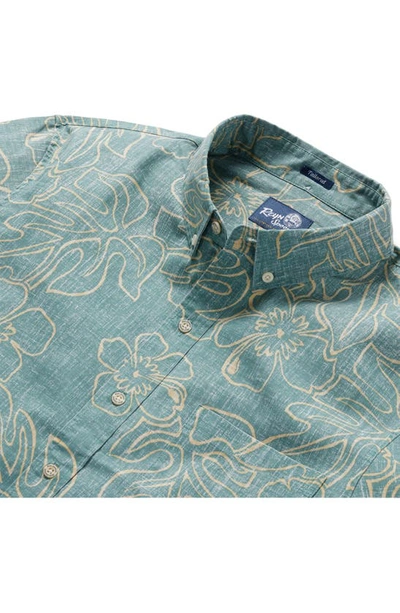 Shop Reyn Spooner Monstera Ink Tailored Fit Short Sleeve Button-down Shirt In Sagebrush