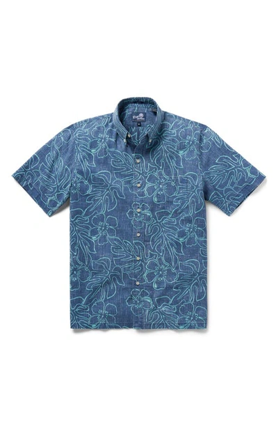 Shop Reyn Spooner Classic Fit Monstera Print Short Sleeve Button-down Shirt In Dress Blues