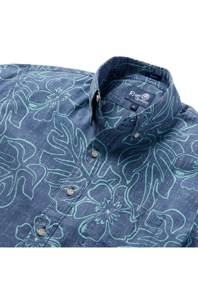 Shop Reyn Spooner Classic Fit Monstera Print Short Sleeve Button-down Shirt In Dress Blues