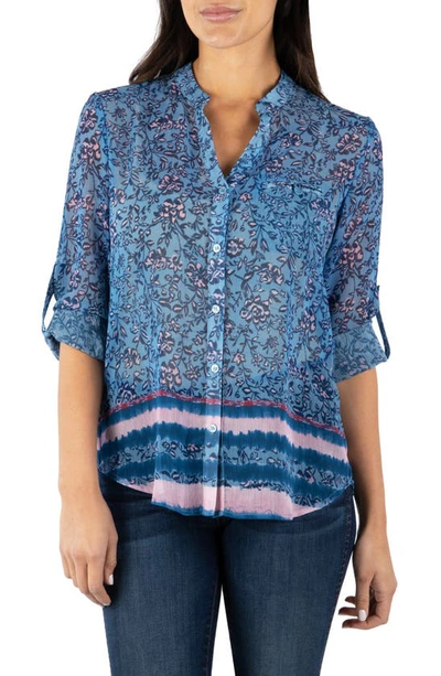 Shop Kut From The Kloth Jasmine Chiffon Button-up Shirt In Torre Border Blue Heaven