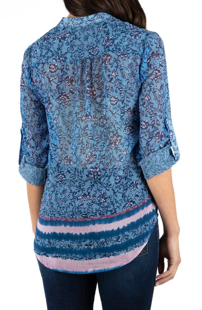Shop Kut From The Kloth Jasmine Chiffon Button-up Shirt In Torre Border Blue Heaven