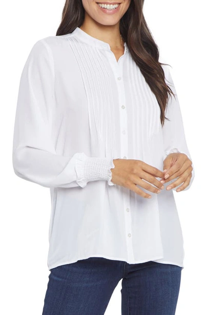 Shop Nydj Pleated Peasant Blouse In Optic White