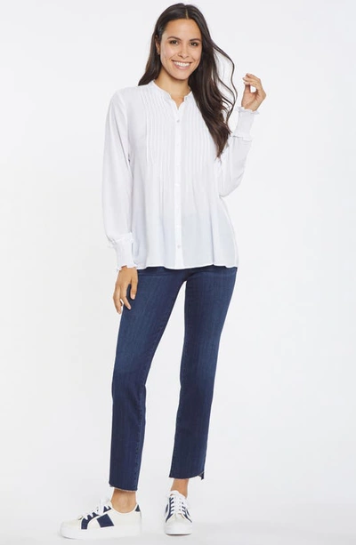 Shop Nydj Pleated Peasant Blouse In Optic White