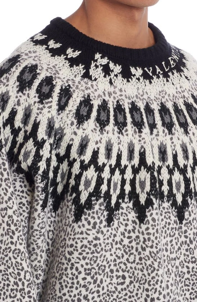 Shop Valentino Animalier Print Fair Isle Embroidered Wool Sweater