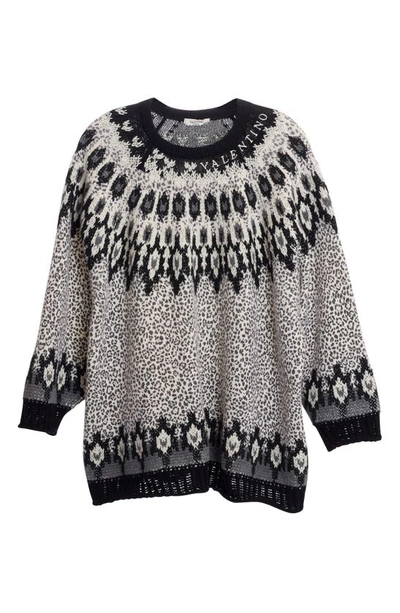 Shop Valentino Animalier Print Fair Isle Embroidered Wool Sweater