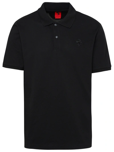 Shop Ferrari Man  Polo Shirt In Black Cotton