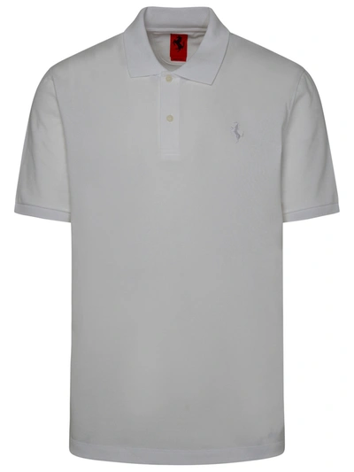Shop Ferrari White Cotton Blend Polo Shirt Man
