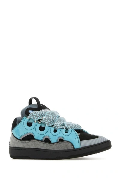Shop Lanvin Man Multicolor Suede And Leather Curb Sneakers