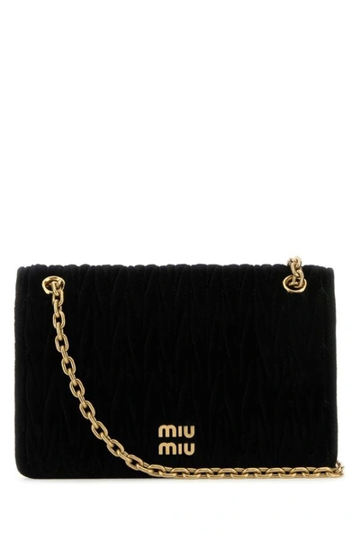 Shop Miu Miu Woman Black Velvet Mini Shoulder Bag