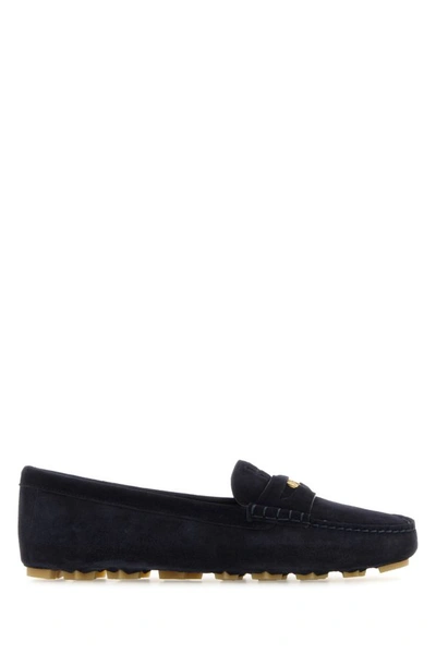 Shop Miu Miu Woman Blue Suede Loafers