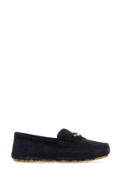 Shop Miu Miu Woman Blue Suede Loafers