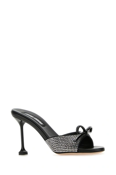 Miu Miu Woman Embellished Fabric Mules In Black
