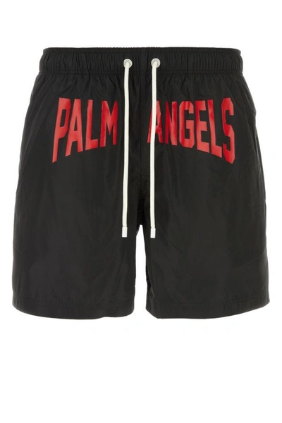 Shop Palm Angels Man Black Polyester Swimming Shorts