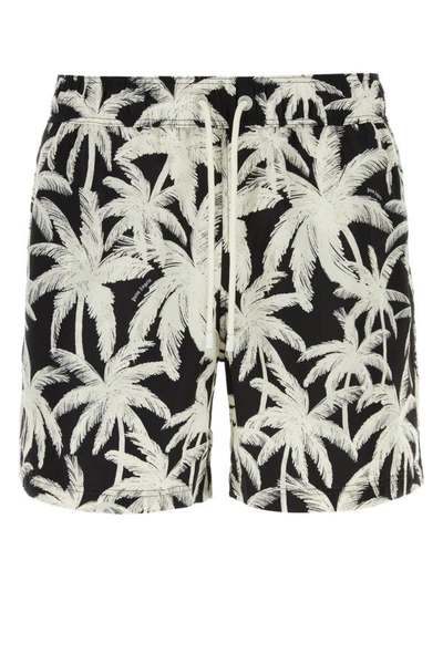 Shop Palm Angels Man Printed Polyester Swimming Shorts In Multicolor