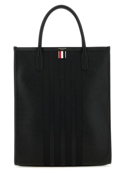 Shop Thom Browne Man Black Leather Vertical Tote Handbag
