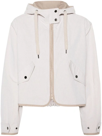 Shop Brunello Cucinelli Cotton Blend Hooded Jacket In White