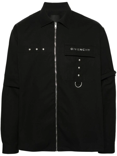 Shop Givenchy Cotton Zip-up Shirt In Black