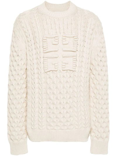 Shop Givenchy Logo Cotton Crewneck Sweater In Beige