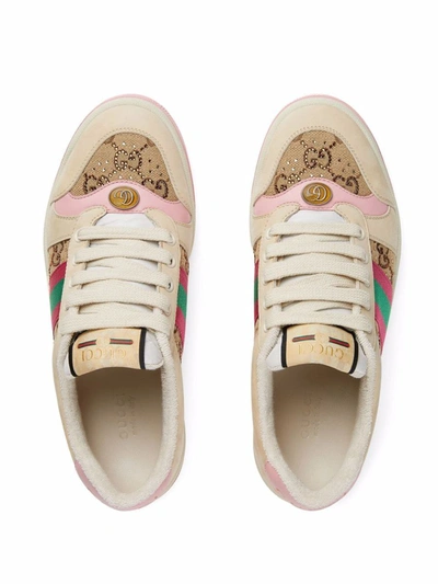 Shop Gucci Screener Crystal Embellished Sneakers In Pink