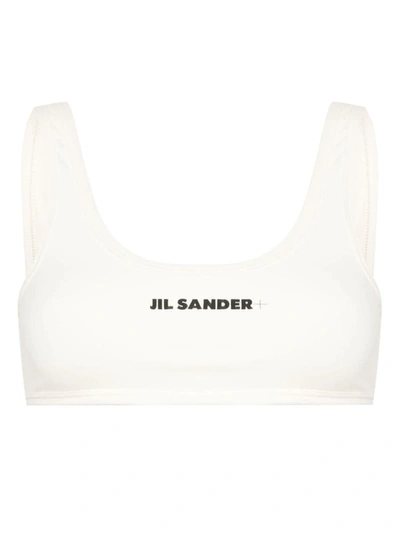 Shop Jil Sander Logo Print Bikini Top In White