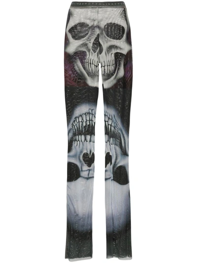 Shop Ottolinger Skull Print Mesh Trousers In Grey