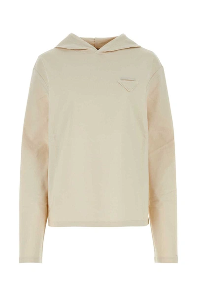 Prada Women's Sand Stretch Cotton Oversize Sweatshirt In Beige O Tan