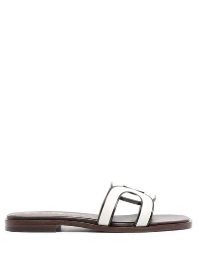 Shop Tod's Leather Flat Sandals In White