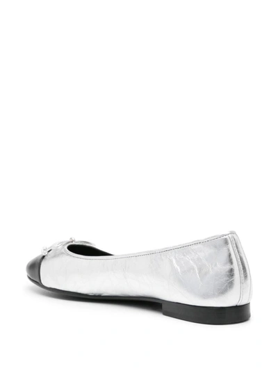 Shop Tory Burch Cap-toe Leather Ballet Flats In Silver