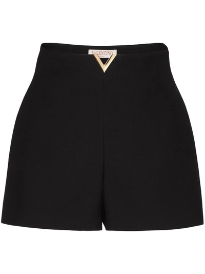 Shop Valentino Vlogo Wool And Silk Blend Shorts In Black