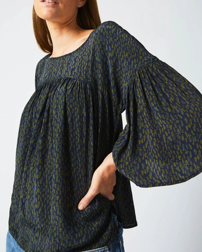 Shop Reid Curved Yoke Blouse In Navy