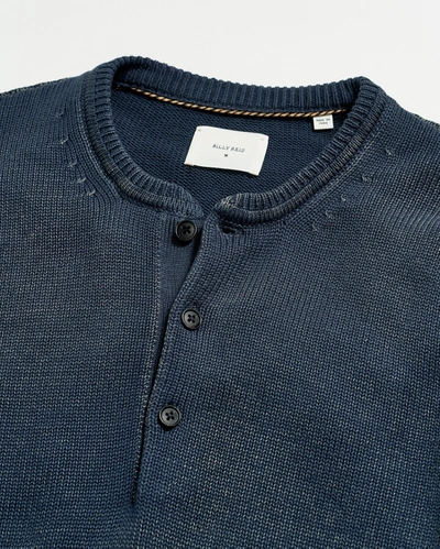 Shop Reid Garment Dyed Henley Sweater In Carbon Blue
