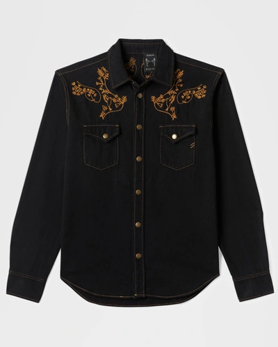 Shop Reid Gibson Embroidered Denim Shirt In Black