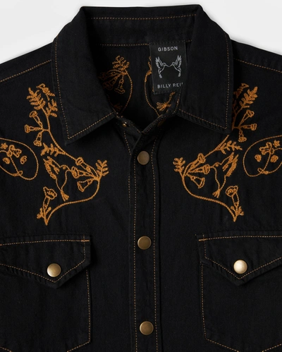Shop Reid Gibson Embroidered Denim Shirt In Black