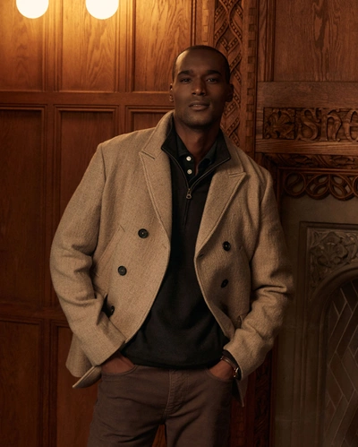 Shop Billy Reid Luxury Bond Peacoat In Charcoal/tan