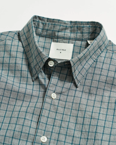 Shop Reid Melange Windowpane Tuscumbia Shirt Hidden Bd In Grey/teal