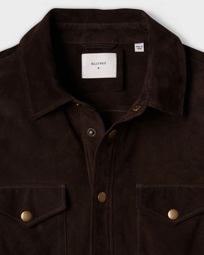 Shop Reid Savoy Suede Workshirt In Chocolate