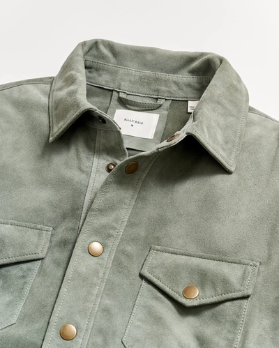 Reid Savoy Suede Workshirt In Slate Green