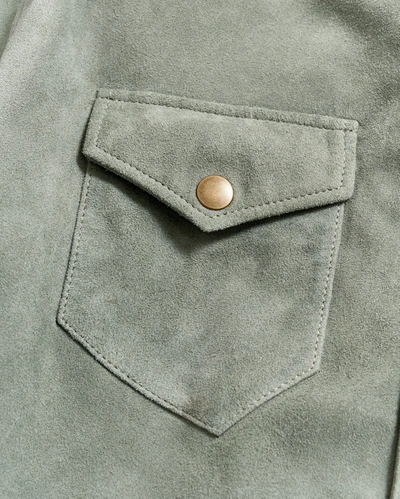 Reid Savoy Suede Workshirt In Slate Green