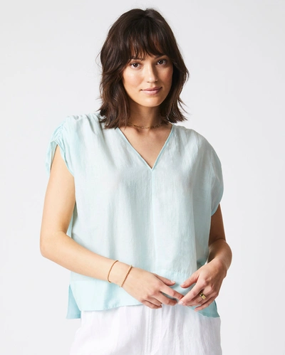 Shop Reid Shirred V Neck Top In Isle Blue