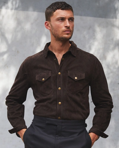 Shop Reid Suede Workshirt In Chocolate