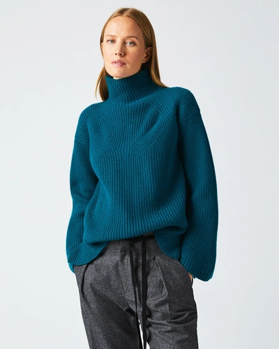 Reid Transfer Rib Funnel Sweater In Dark Teal