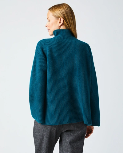 Reid Transfer Rib Funnel Sweater In Dark Teal