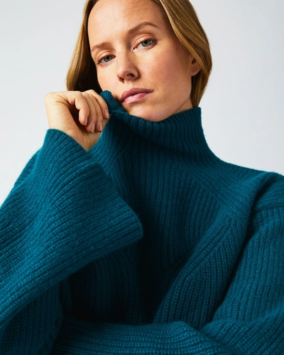 Reid Transfer Rib Funnel Sweater In Dark Teal