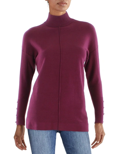 Shop Anne Klein Womens Mock Collar Ribbed Trim Pullover Sweater In Pink