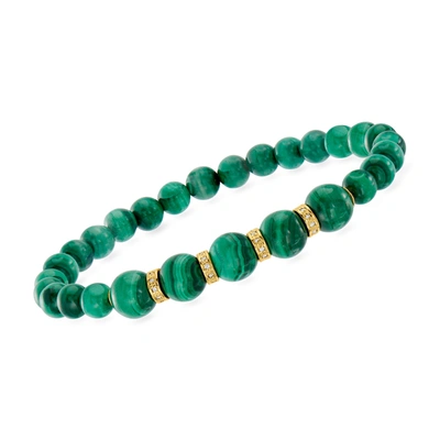 Shop Ross-simons 6-8mm Malachite Bead Stretch Bracelet With . Diamonds In 18kt Gold Over Sterling In Green