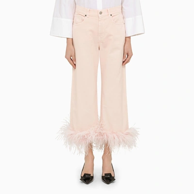 Shop P.a.r.o.s.h . Peach Blossom Feather Trousers In Pink