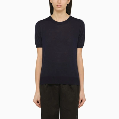 Shop P.a.r.o.s.h . Blue Wool And Cashmere Short-sleeved Top