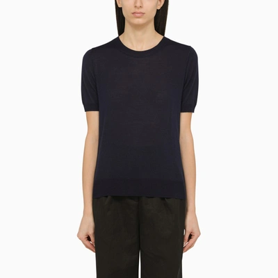 P.a.r.o.s.h Cipria Short-sleeved Ribbed Knit Top In Blue