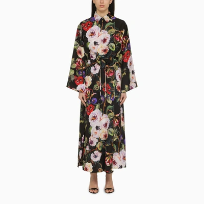 Shop Dolce & Gabbana Dolce&gabbana Rose-print Silk Chemisier Dress In Multicolor